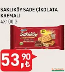 SAKLIKÖY SADE ÇİKOLATA KREMALI BİSKÜVİ 4X100 G